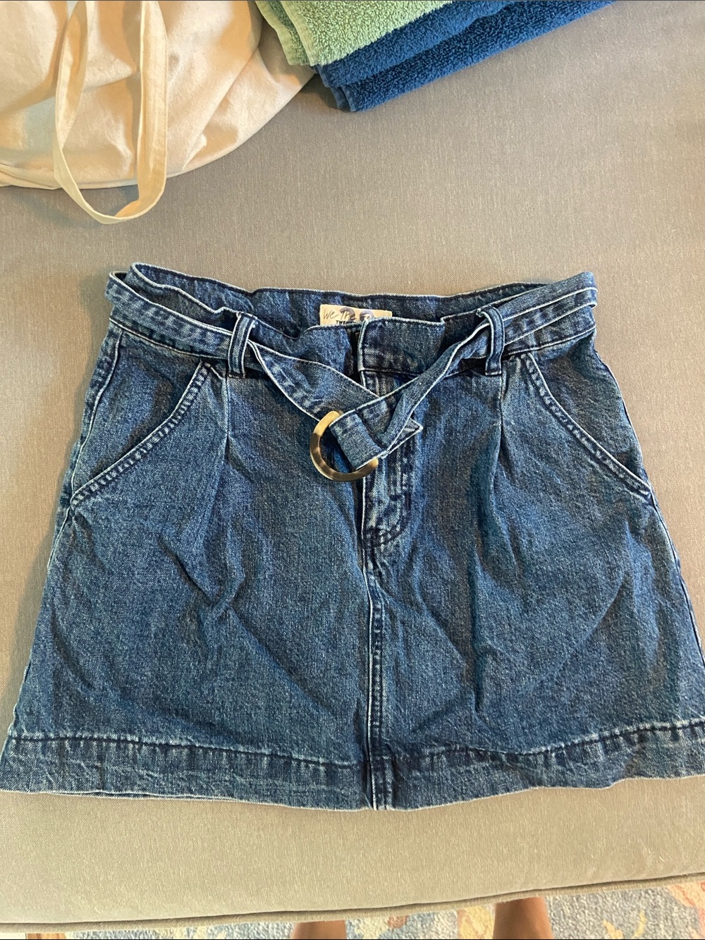 We The Free Blue Denim Mini Skirt with D-Ring Belt